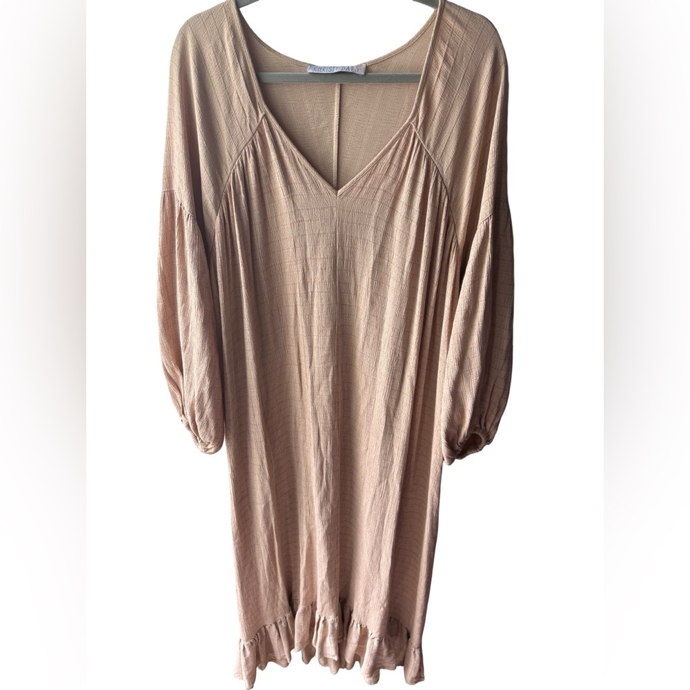 Christy Dawn Long Sleeve Dress in Beige with stripes